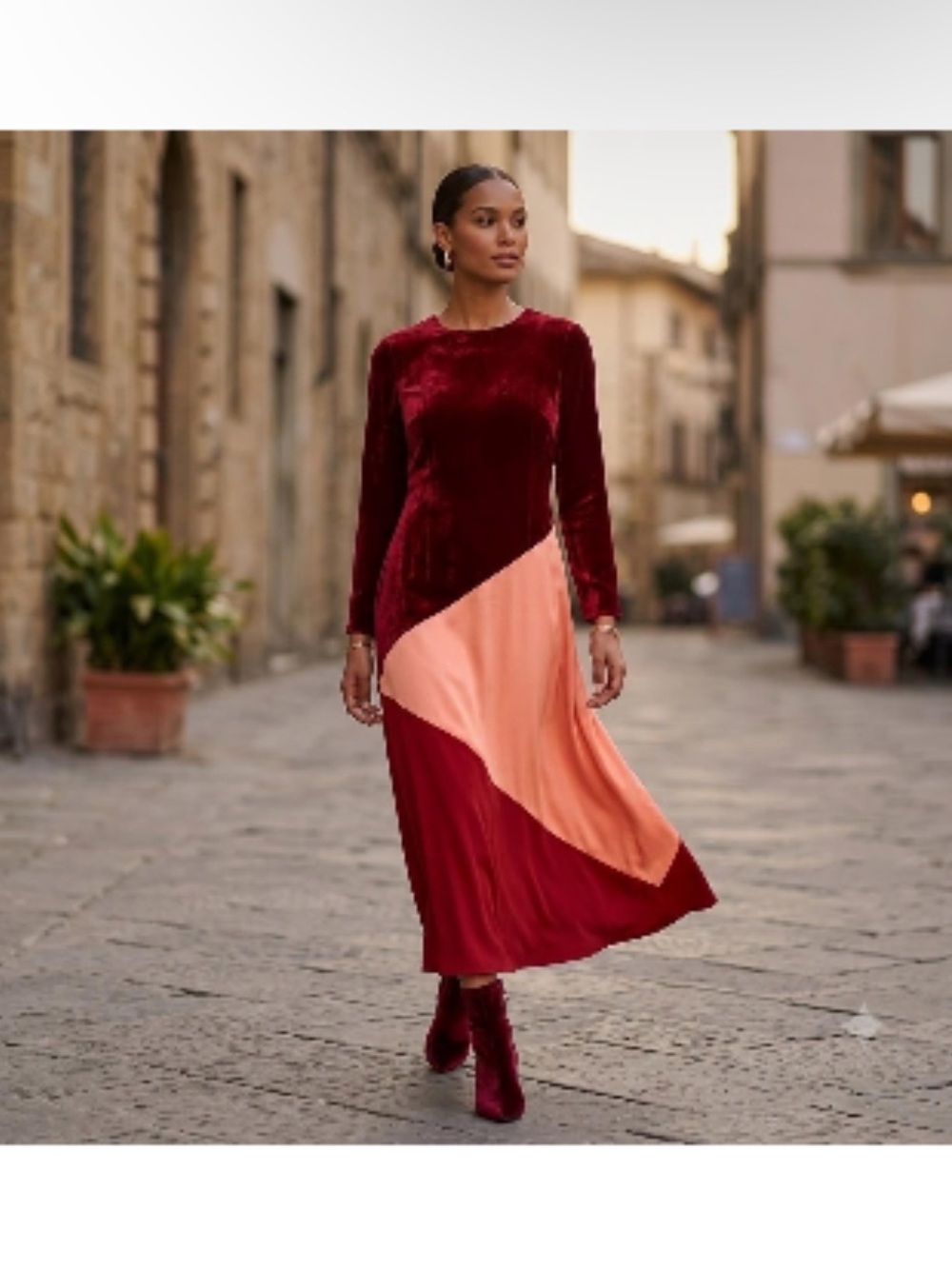 Tuckernuck Velvet Colorblock Maxi Gown Medium Red Pink Burgundy Holiday Party